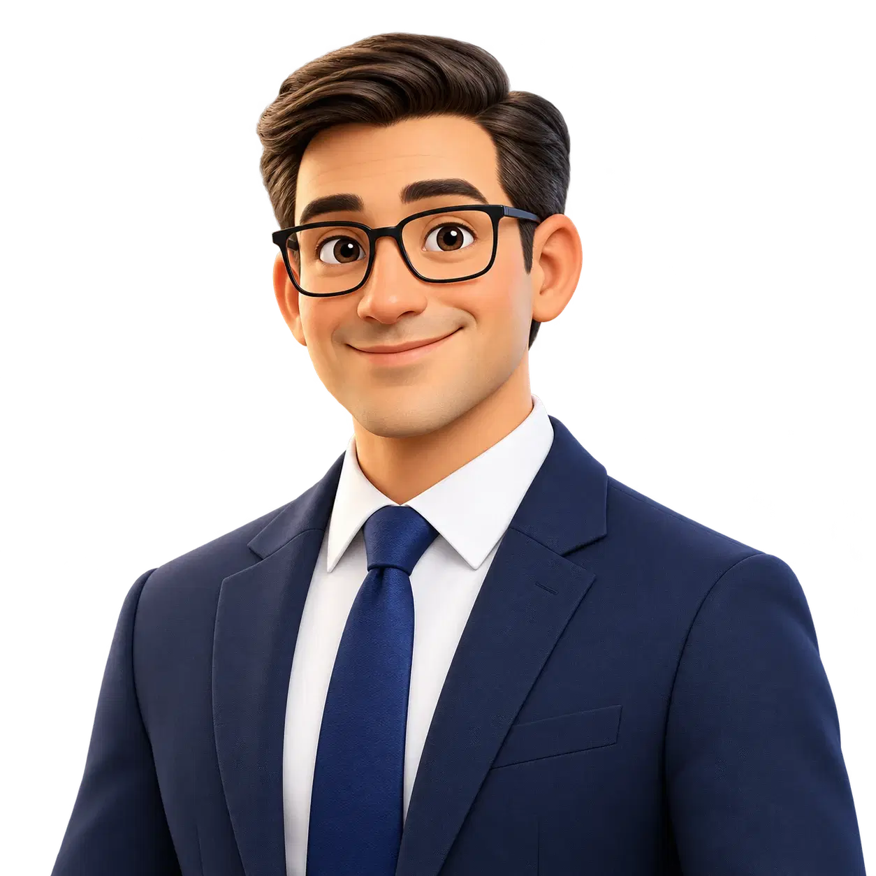 AI Case Assistant wearing glasses and a navy suit